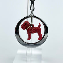 Load image into Gallery viewer, Original 1930's Chrome Bar Brooch with a Little Red Airedale Terrier Hanging in a Disc