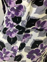 Load image into Gallery viewer, Wounded But Wearable 1940s Black, Purple and White Dress - B36
