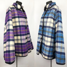 Load image into Gallery viewer, Vintage Wool Cape in Bold Blue and Purple Check - Bust 40 42 44