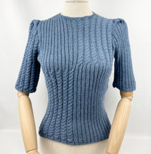 Load image into Gallery viewer, 1940's Reproduction Rib and Cable Knit Jumper in Soft Blue - Bust 36 38 40
