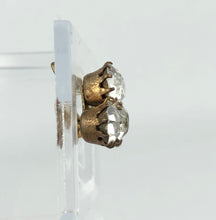 Load image into Gallery viewer, Vintage Trio of Claw Set Clear Paste on Gold Metal Clip On Earrings