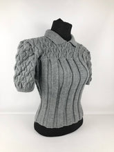 Load image into Gallery viewer, Reproduction 1940s Rib and Cable Knit Jumper in Pearl Grey Acrylic - B36 38 40