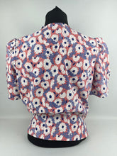 Load image into Gallery viewer, *AS IS* Feed Sack Cotton Blouse - 1940's Reproduction Pretty Floral Print Blouse Made From Original 1940's Feed Sack - Salmon Pink with Blue and White Design - Bust 35 36 37