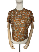 Load image into Gallery viewer, Original 1950's Artificial Silk Blouse in Autumnal Print - Button Back with Bow Detail - Bust 40