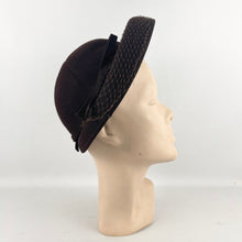 Load image into Gallery viewer, Original 1930's or 1940's Dark Brown Felt Hat by Jacoll with Net Trim *