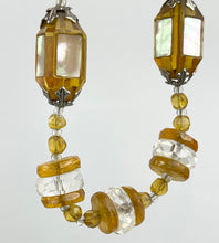 Load image into Gallery viewer, Beautiful Vintage Gold and Clear Glass Necklace with Mother Of Pearl Set Beads - Stunning Piece