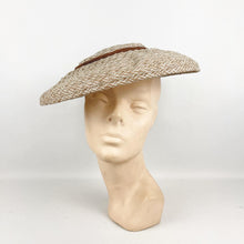 Load image into Gallery viewer, Original 1940's 1950's Summer Straw Hat in Brown and Grey with Grosgrain Bow Trim