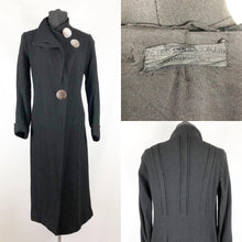 Load image into Gallery viewer, 1930s Black Boucle Wool Coat with Mother Of Pearl Buttons and Double Collar - Bust 36