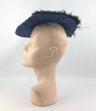 Load image into Gallery viewer, 1940s Royal Blue Straw Hat with Black Ostrich Feather Trim