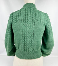Load image into Gallery viewer, 1930's Reproduction Hand Knitted Long Sleeved Cable Jumper in Forest Green Alpaca Wool - Bust 36 38