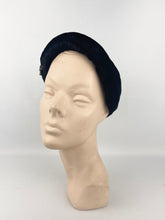 Load image into Gallery viewer, Original 1930s Close Fitting Black Velvet Hat with Padded Brim and Paste Trim