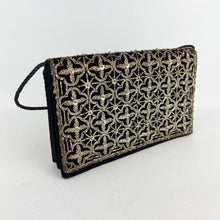 Load image into Gallery viewer, Vintage Black Velvet Evening Bag with Metallic Silver Embroidery - Neat Little Clutch *