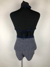 Load image into Gallery viewer, Original 1930s Navy and White Chevron Stripe Woollen Swimsuit - Bust 34 36