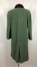 Load image into Gallery viewer, 1940s Sage Green Wool Coat with Real Fur Collar Trim - Bust 38 40