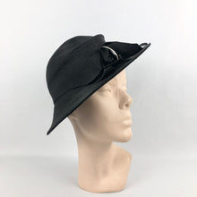 Load image into Gallery viewer, 1930s Black Straw Hat with White Celluloid Trim