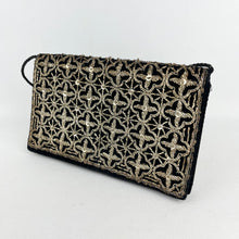 Load image into Gallery viewer, Vintage Black Velvet Evening Bag with Metallic Silver Embroidery - Neat Little Clutch *