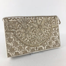 Load image into Gallery viewer, Vintage White Velvet Evening Bag with Metallic Gold Embroidery