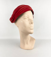 Load image into Gallery viewer, Original 1950s Libye Diamond Red Velvet Hat with Beaded Leaf Applique *