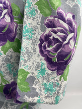 Load image into Gallery viewer, As Is 1940's Reproduction Floral Print Blouse with Large Purple Roses and Tiny Glass Buttons Made From an Original 1940's Feed Sack - Bust 34" 35" 36"