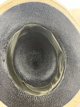 Load image into Gallery viewer, Original 1930s Black and Cream Lacquered Straw Hat with Velvet Floral Trim