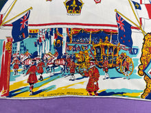 Load image into Gallery viewer, Original 1953 Queen Elizabeth II Coronation Commemorative Scarf - Bold Print on Purple Ground