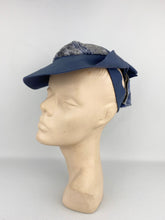 Load image into Gallery viewer, Original 1940s Air Force Blue Felt Topper Hat with Blue Velvet Bow Trim