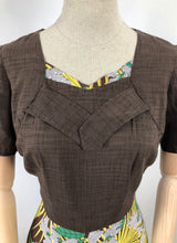 Load image into Gallery viewer, Original 1940s Summer Dress in Brown and Green Tropical Print - Bust 38 40