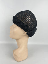 Load image into Gallery viewer, Original 1920s Black Cloche in Fine Crochet - Sunson Labelled Vintage Hat