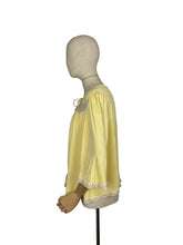 Load image into Gallery viewer, Original 1950's Lemon Yellow Rayon and Lace Bed Jacket with Tie Neck - Bust 36 38