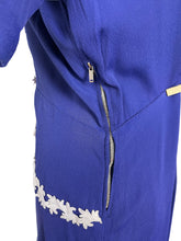 Load image into Gallery viewer, Original 1940's French Navy Crepe Day Dress with White Applique Trim - Bust 44