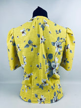 Load image into Gallery viewer, 1940s Reproduction Feed Sack Blouse with Dog Rose Print on Yellow - B34 35