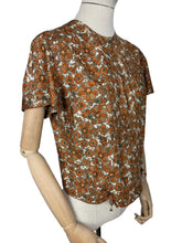 Load image into Gallery viewer, Original 1950's Artificial Silk Blouse in Autumnal Print - Button Back with Bow Detail - Bust 40