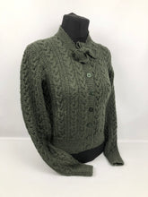 Load image into Gallery viewer, Reproduction 1930s Green Cable Knit Cardigan with Bow Neck Tie - B35 38