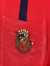 Load image into Gallery viewer, Original 1940's Red Silk Crepe Blouse by Mel Hahn & Gilbert with Paste, Faux Pearl and Soutached Shield Detail - Bust 36 38