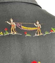 Load image into Gallery viewer, Original 1930's or 1940's Black Linen Blouse with Beautiful Vibrant Embroidery - Bust 38"
