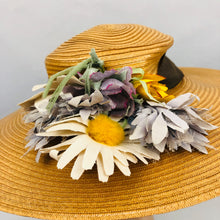 Load image into Gallery viewer, 1940s Wide Brimmed Straw Hat with Floral Trim