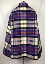 Load image into Gallery viewer, Vintage Wool Cape in Bold Blue and Purple Check - Bust 40 42 44