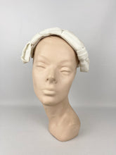 Load image into Gallery viewer, Original 1950's White Cotton Velvet Hat with Double Bow Trim *