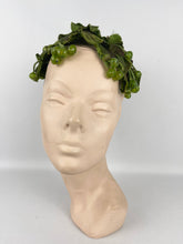 Load image into Gallery viewer, Original 1950's Green Grapes and Vine Leaves Half Hat with Bow Trim *