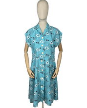 Load image into Gallery viewer, Original Volup 1950's Turquoise Blue Summer Dress with White and Black Floral Print - Bust 38 40 *