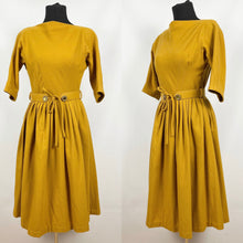 Load image into Gallery viewer, Original 1950s Lightweight Wool Dress with Original Belt in Mustard - Bust 34