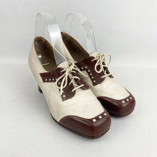 Load image into Gallery viewer, Original 1930's or 1940's Dolcis Cream Suede and Brown Leather Spectator Shoes - Lace Up Shoes - UK 3.5 or 4