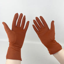 Load image into Gallery viewer, RESERVED Vintage Rich Rust Ruched Nylon Gloves - Great Vintage Accessory