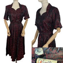 Load image into Gallery viewer, Original 1940’s Black and Red CC41 Dress with Star Print - Bust 40