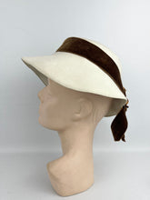 Load image into Gallery viewer, Original 1930's Cream Felt Hat with Warm Brown Velvet and Floral Trim