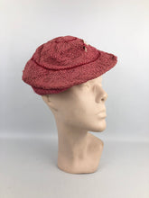 Load image into Gallery viewer, Original 1930s Salmon Pink Woven Hat with Celluloid Feather Trim