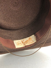 Load image into Gallery viewer, 1940s 1950s Chocolate Brown Straw Hat with Grosgrain Bow