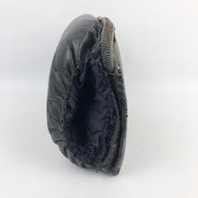 Load image into Gallery viewer, Original 1930s 1940s Navy and Brown Tooled Leather Muff Bag with Sailing Ship Design