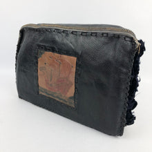 Load image into Gallery viewer, Original 1930s 1940s Navy and Brown Tooled Leather Muff Bag with Sailing Ship Design