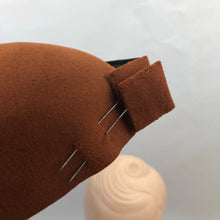 Load image into Gallery viewer, 1930s Chestnut Felt Hat with Matching Hat Pins and Huge Double Feather Trim